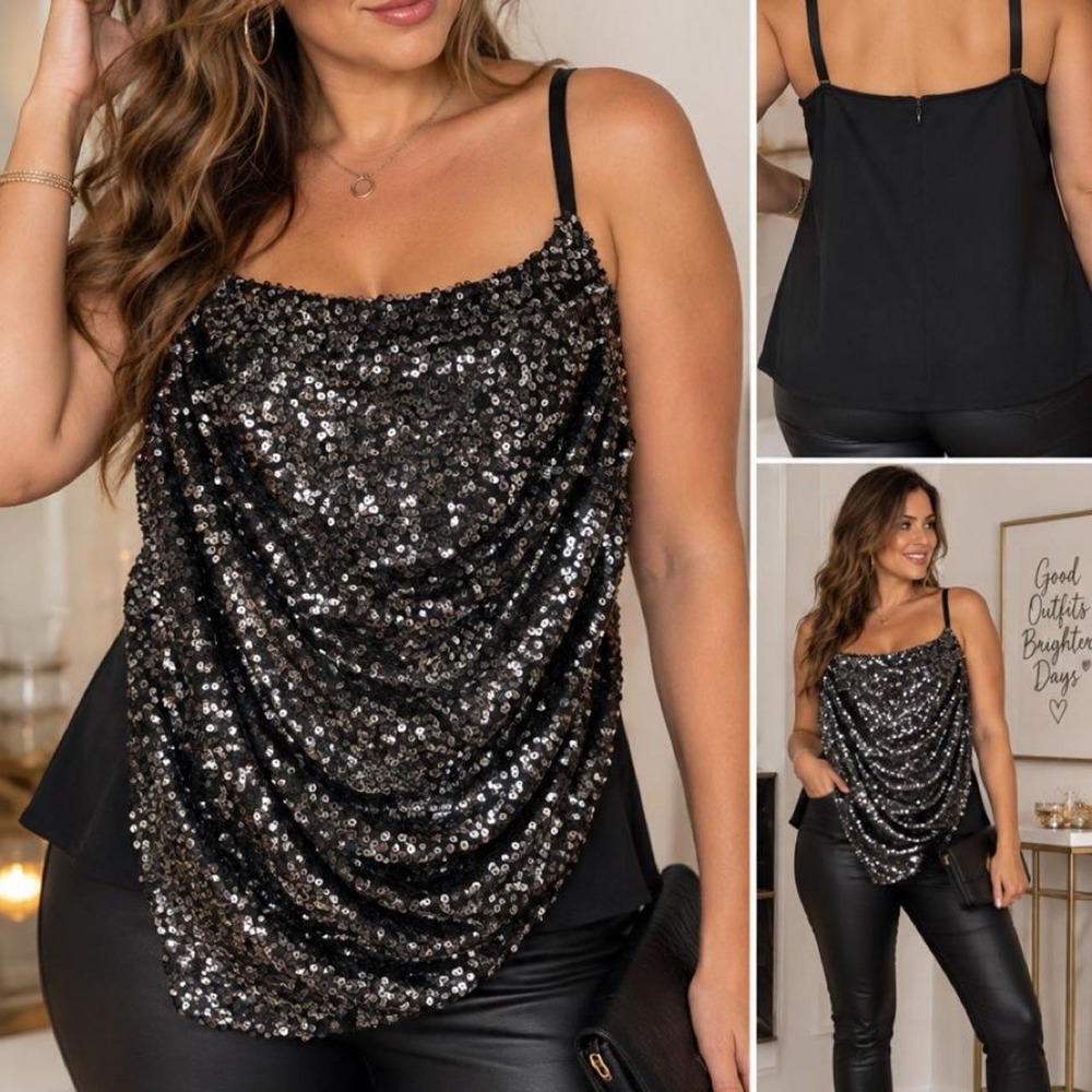 Lane Bryant Size 20 Sequin Cowl Neck Party Top Y2K Glam Disco Going Out Party
